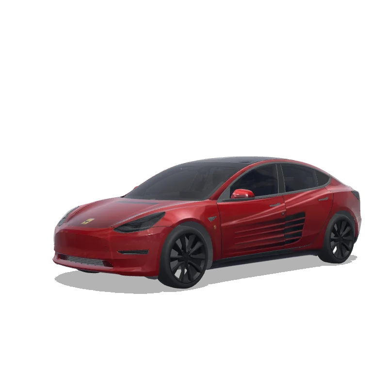 Tesla Model 3 with a Ferrari Testarossa Red Metallic wrap, 3D preview