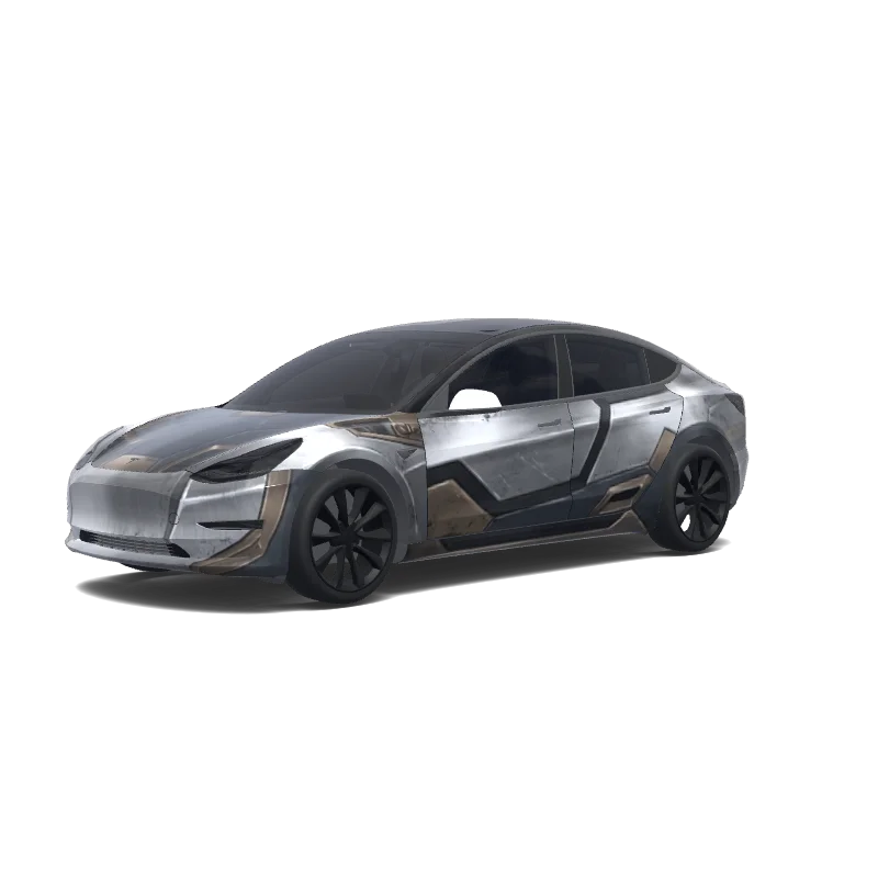 Tesla Model 3 with a Geometric black and silver wrap, 3D preview