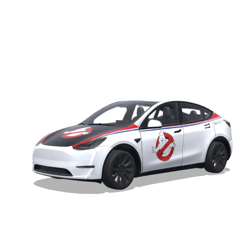 Tesla Model Y with a Ghostbusters Ecto Car White wrap, 3D preview