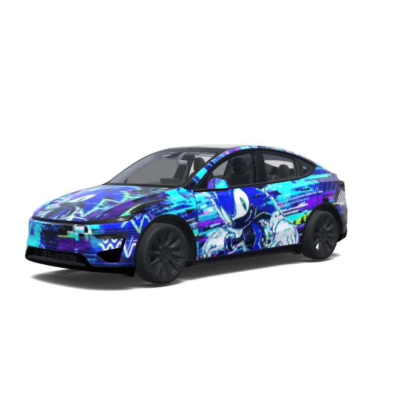 Tesla Model Y (2025+) with a Glitch wrap, 3D Paint Shop preview