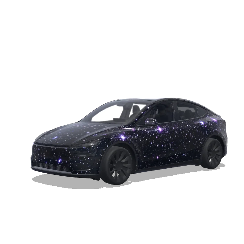 Tesla Model Y (2025+) with a Glitter Galaxy Black wrap, 3D preview