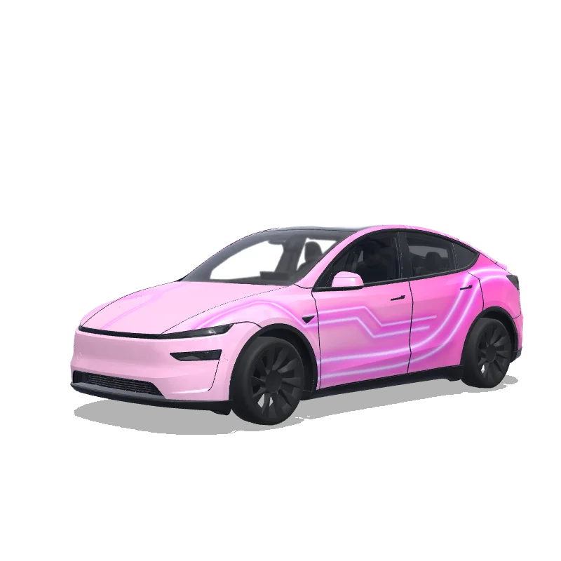 Tesla Model Y (2025+) with a Gradient Neon baby-pink wrap, 3D preview