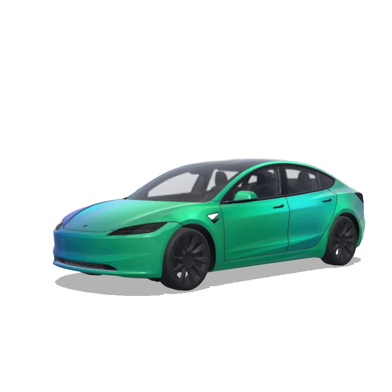Tesla Model 3 (2024+) with a Green to Blue Gradient wrap, 3D preview