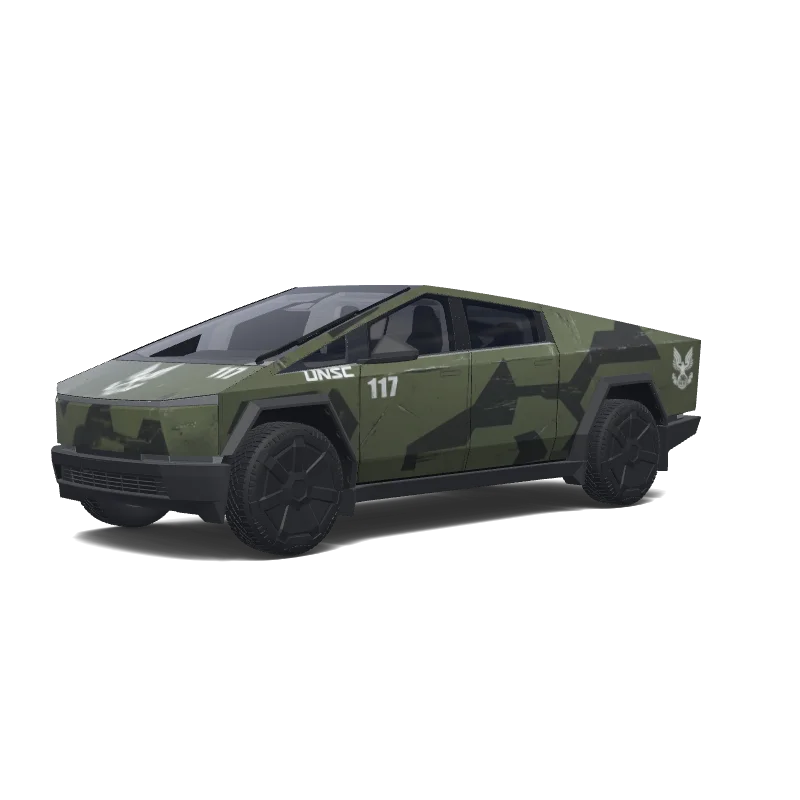 Tesla Cybertruck with a Halo UNSC Warthog Olive Camo wrap, 3D preview