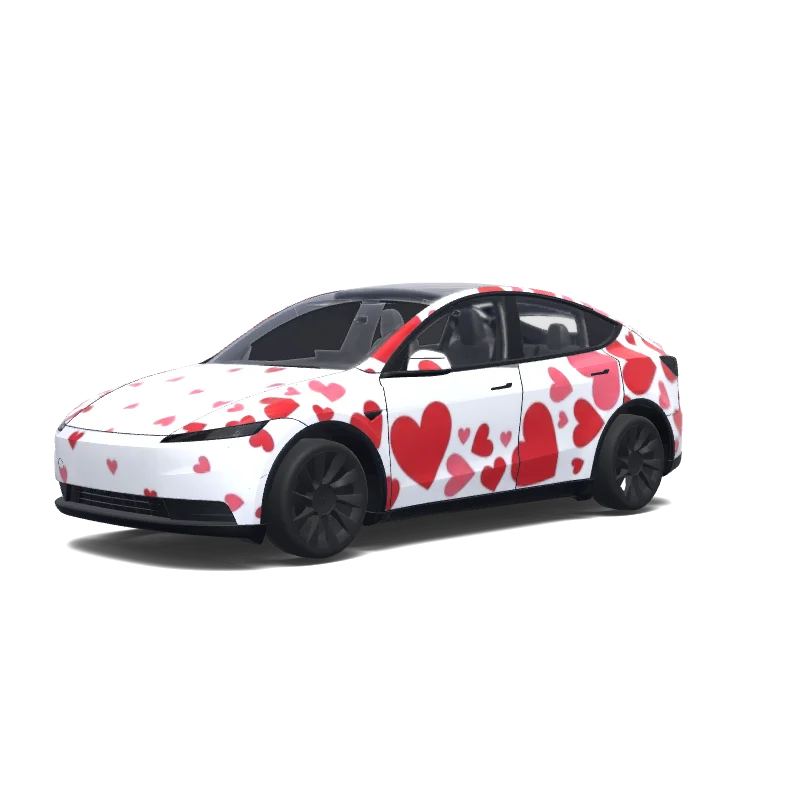 Tesla Model Y (2025+) with a Heart wrap, 3D Paint Shop preview