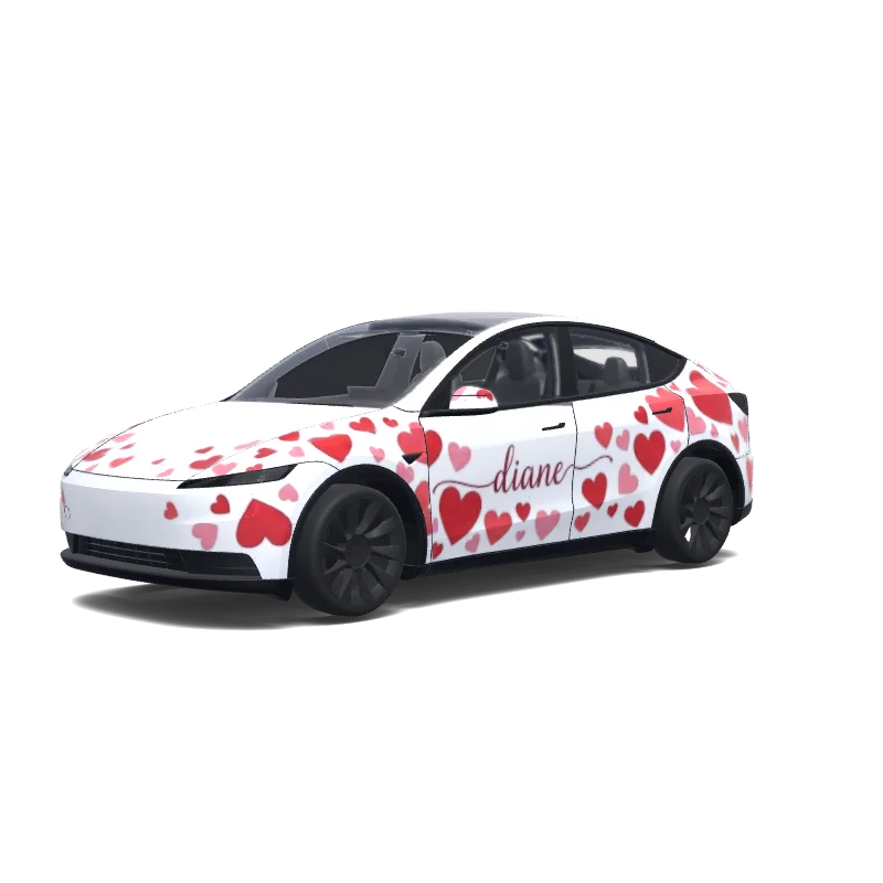 Tesla Model Y (2025+) with a Heart wrap, 3D Paint Shop preview
