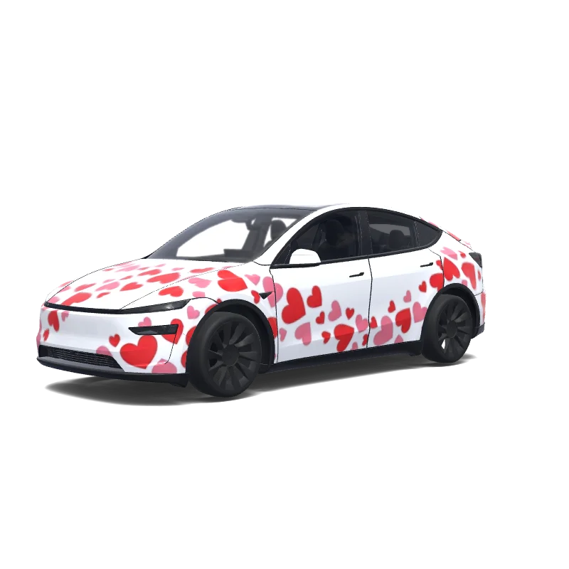 Tesla Model Y (2025+) with a Heart wrap, 3D Paint Shop preview