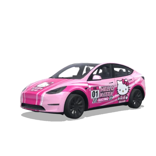 Tesla Model Y with a Hello Kitty Baby Pink Sports Car wrap, 3D preview