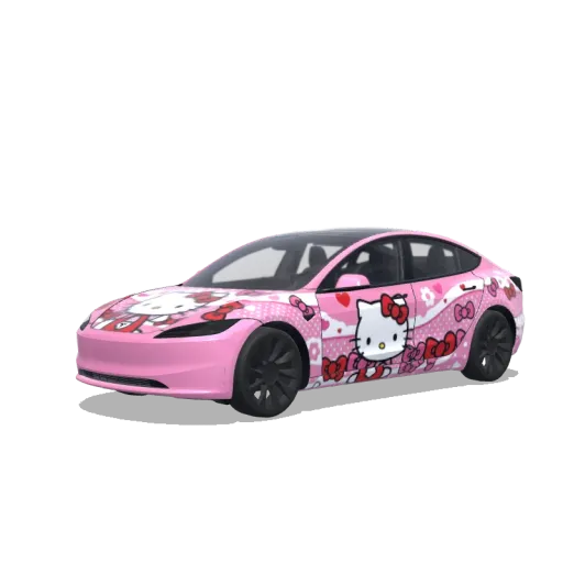 Tesla Model 3 (2024+) with a Hello Kitty Bows wrap, 3D preview