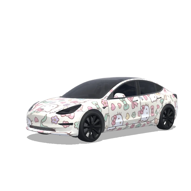 Tesla Model 3 with a Hello Kitty Pastel Flowers wrap, 3D preview