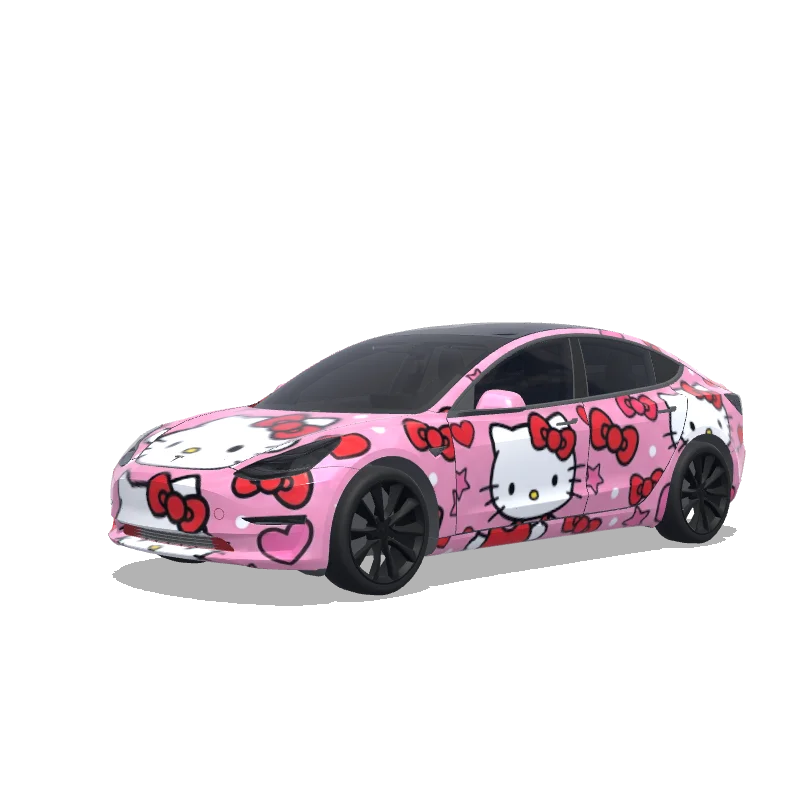 Tesla Model 3 with a Hello Kitty Pink Bows wrap, 3D preview