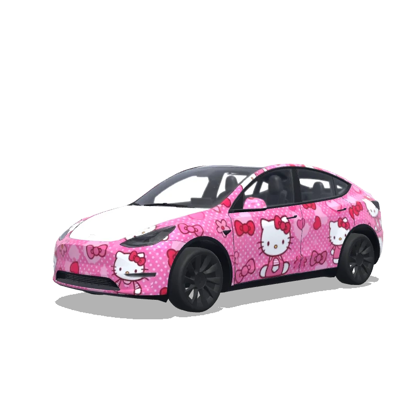 Tesla Model Y with a Hello Kitty Pink Hearts wrap, 3D preview