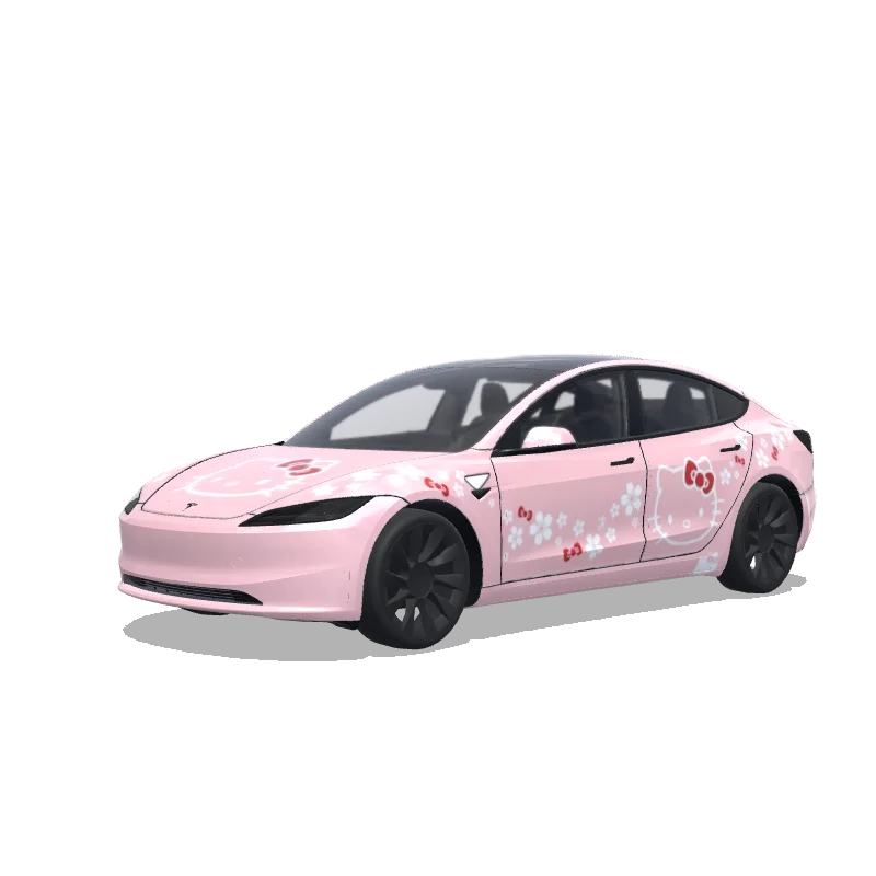 Tesla Model 3 (2024+) with a Hello Kitty pink wrap, 3D preview