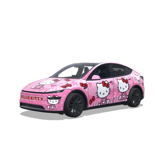Tesla Model Y (2025+) with a Hello Kitty Pink Theme wrap, 3D preview