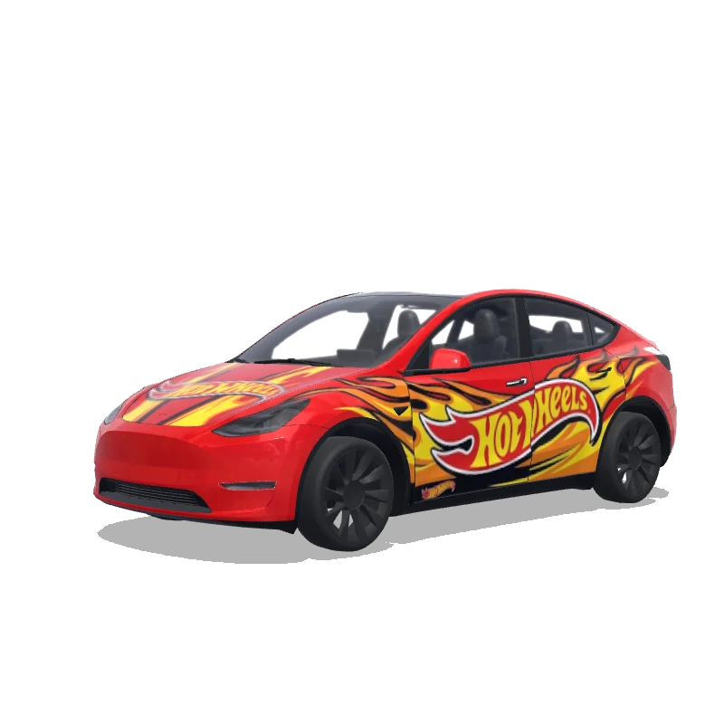 Tesla Model Y with a Hot Wheels Red wrap, 3D preview