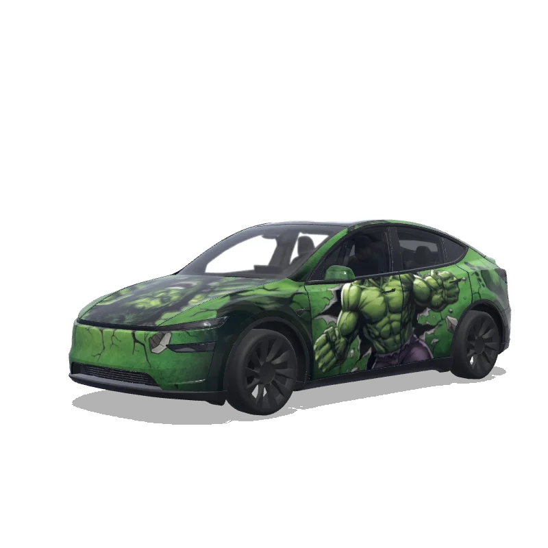 Tesla Model Y (2025+) with a Hulk Green Smash wrap, 3D preview