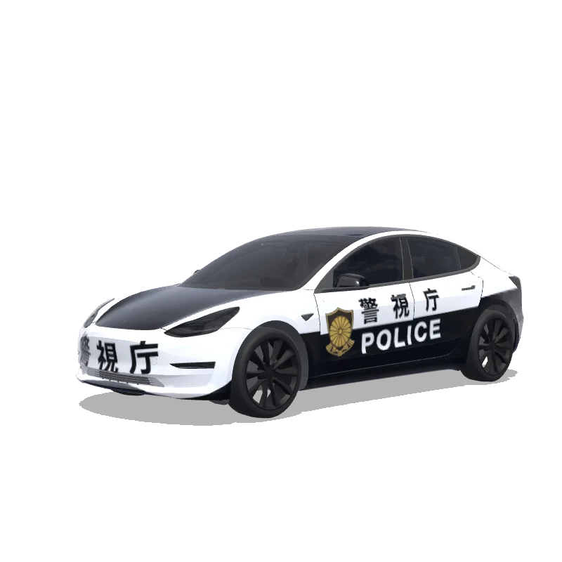 Tesla Model 3 with a Japanese Police Patrol Black and White wrap, 3D preview