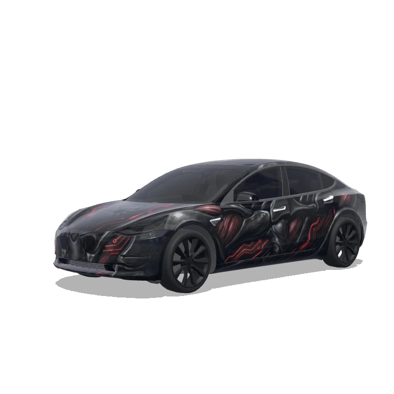 Tesla Model 3 with a Kamen Rider Black Sun wrap, 3D preview