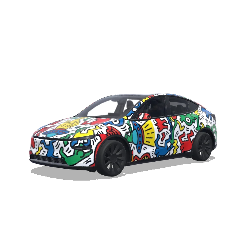 Tesla Model Y (2025+) with a Keith Haring Pop Art wrap, 3D preview