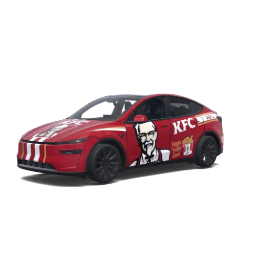 Tesla Model Y (2025+) with a KFC Colonel Sanders wrap, 3D preview