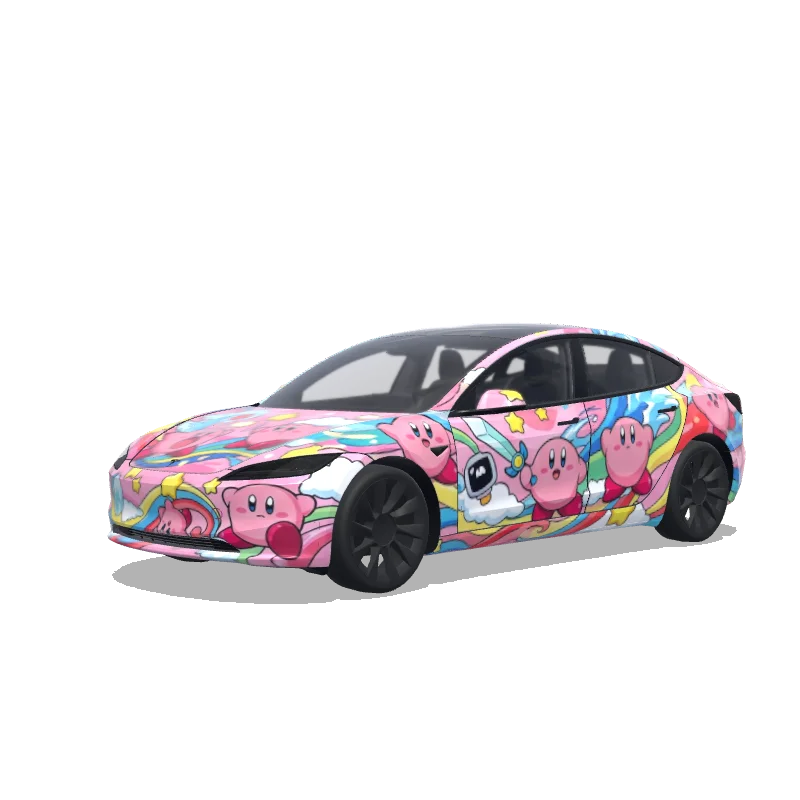 Tesla Model 3 (2024+) with a Kirby Pink Pop Collage wrap, 3D preview