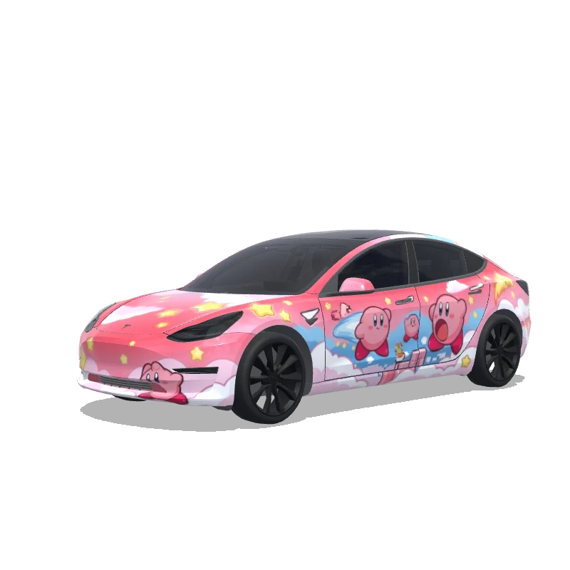 Tesla Model 3 with a Kirby Pink Puffball wrap, 3D preview