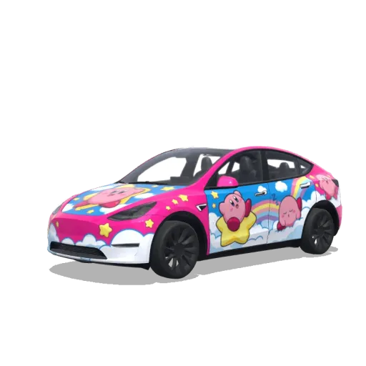 Tesla Model Y with a Kirby Pink Theme wrap, 3D preview