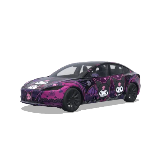 Tesla Model 3 (2024+) with a Kuromi Black and Pink wrap, 3D preview