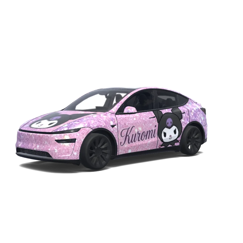 Tesla Model Y (2025+) with a Kuromi pink and purple wrap, 3D preview