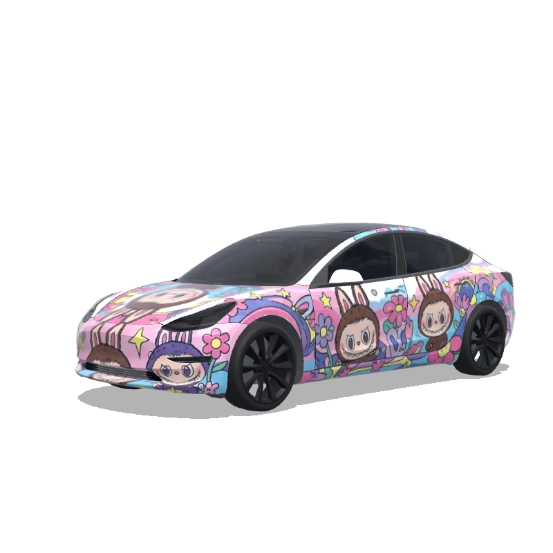 Tesla Model 3 with a Labubu Anime Style wrap, 3D preview