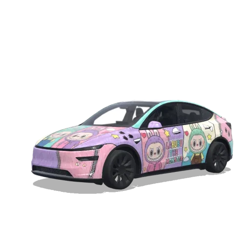 Tesla Model Y (2025+) with a Labubu Monster wrap, 3D preview