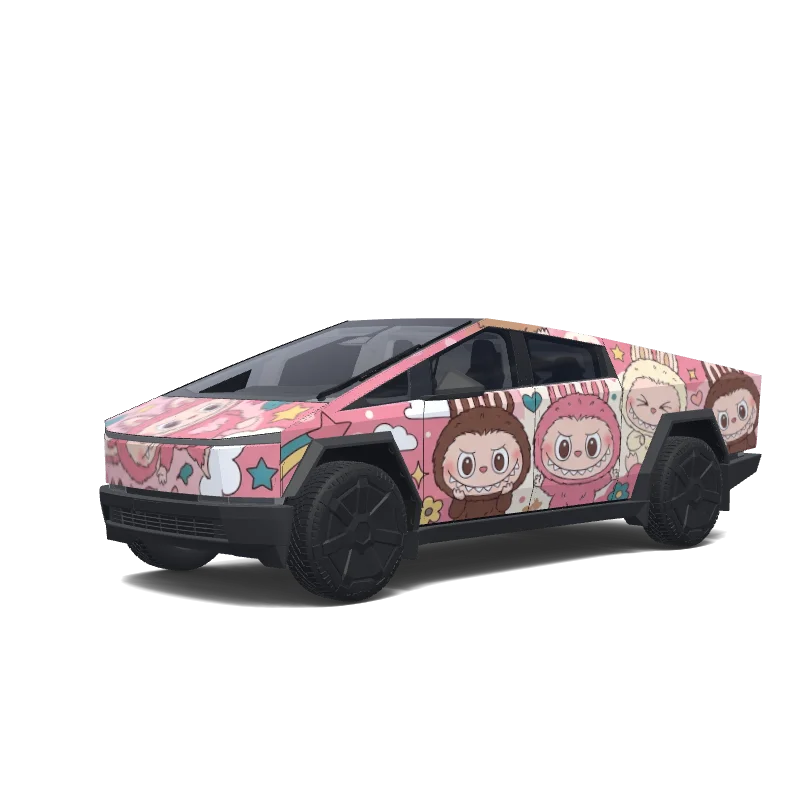 Tesla Cybertruck with a Labubu wrap, 3D Paint Shop preview