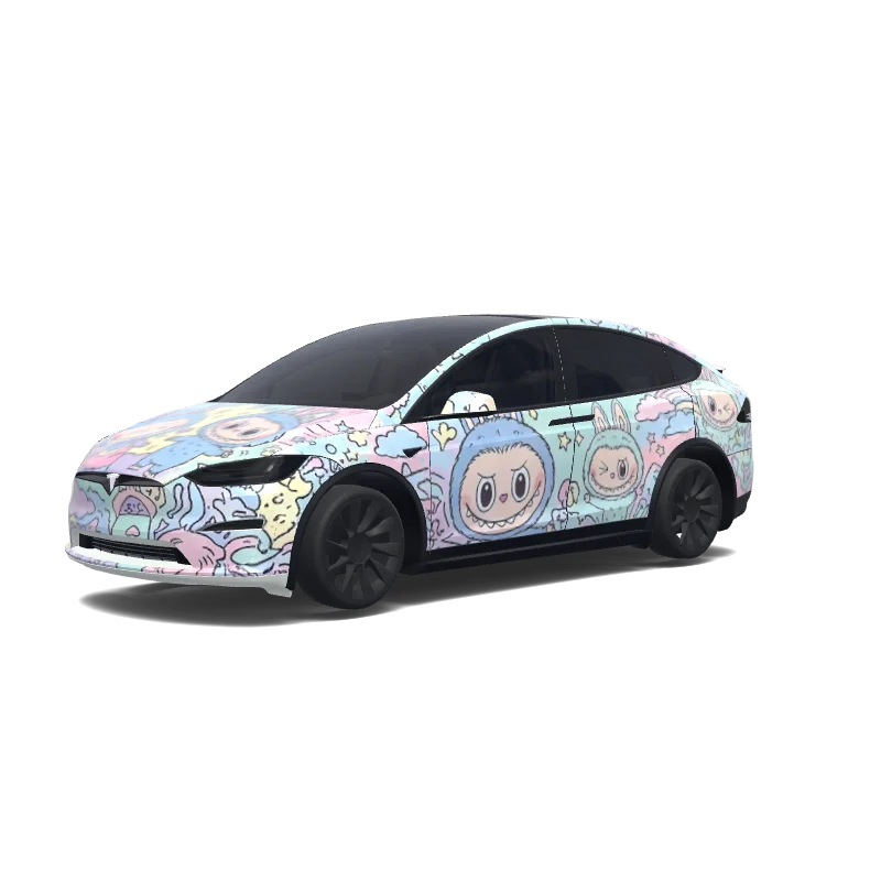 Tesla Model X with a Labubu wrap, 3D Paint Shop preview