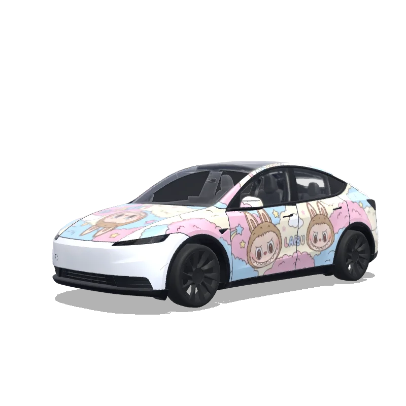 Tesla Model Y (2025+) with a Labubu wrap, 3D preview
