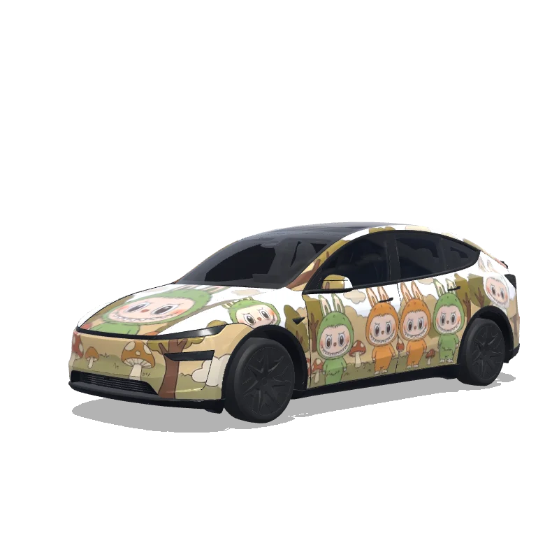 Tesla Model Y L with a Labubu wrap, 3D Paint Shop preview