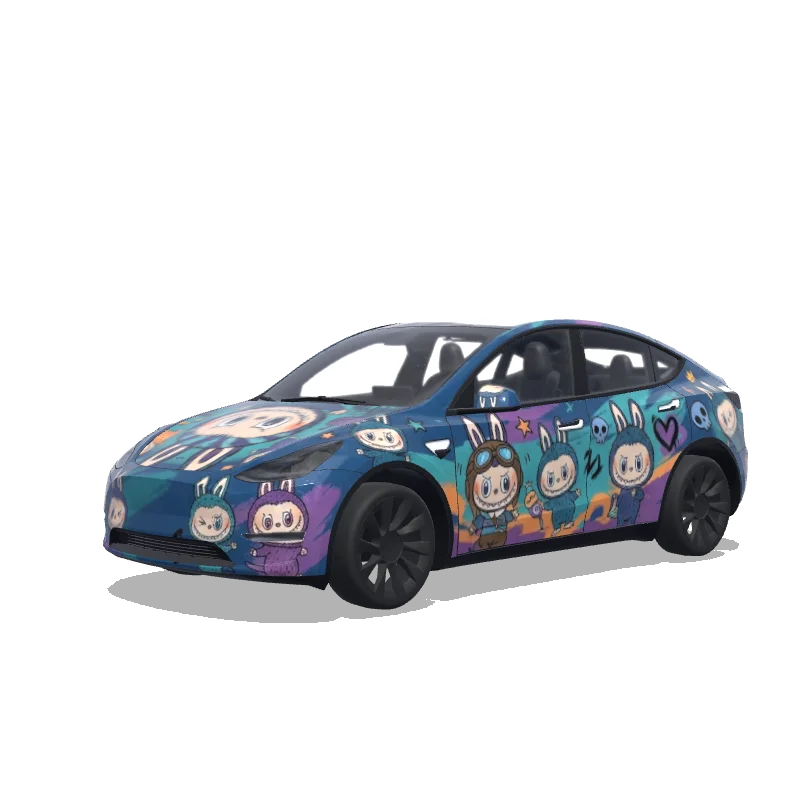 Tesla Model Y with a Labubu wrap, 3D Paint Shop preview