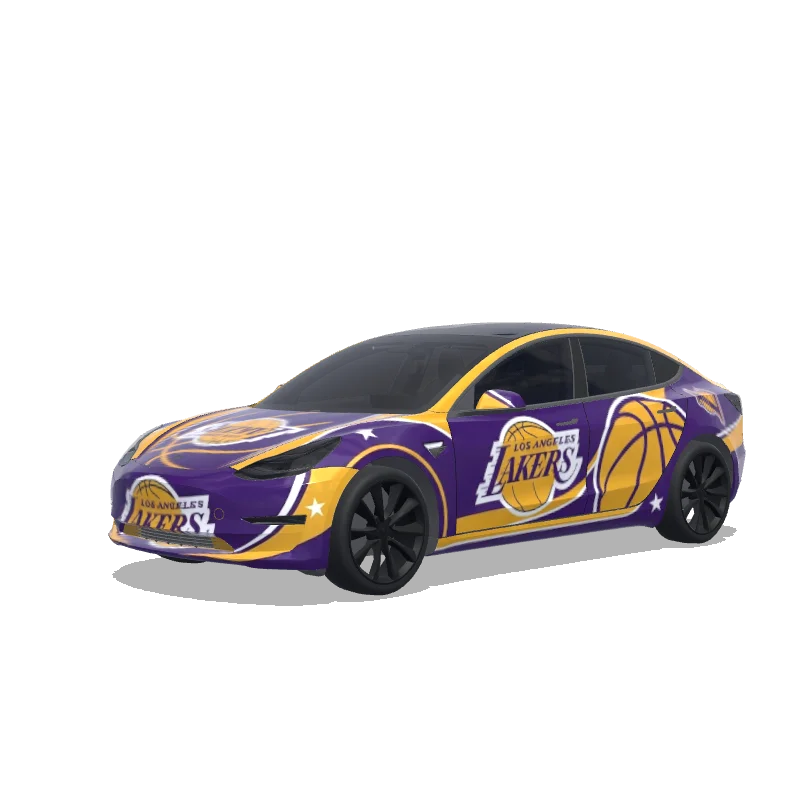 Tesla Model 3 with a Lakers Purple and Gold wrap, 3D preview