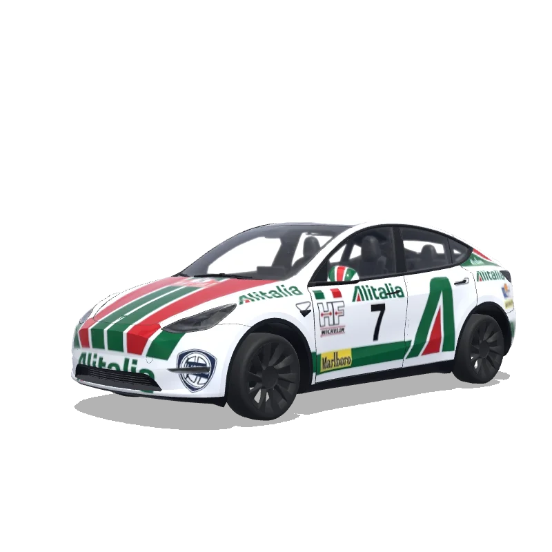 Tesla Model Y with a Lancia Stratos Monte Carlo 1974 wrap, 3D preview