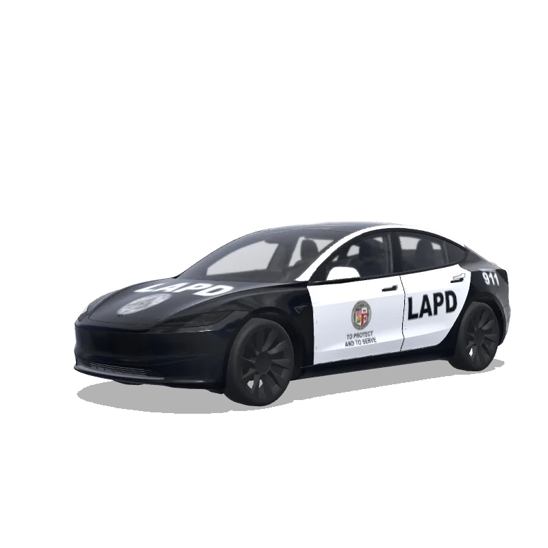Tesla Model 3 (2024+) with a LAPD Police Livery wrap, 3D preview