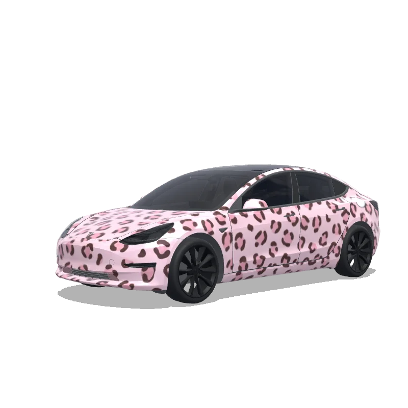 Tesla Model 3 with a Light Pink Cheetah Print wrap, 3D preview