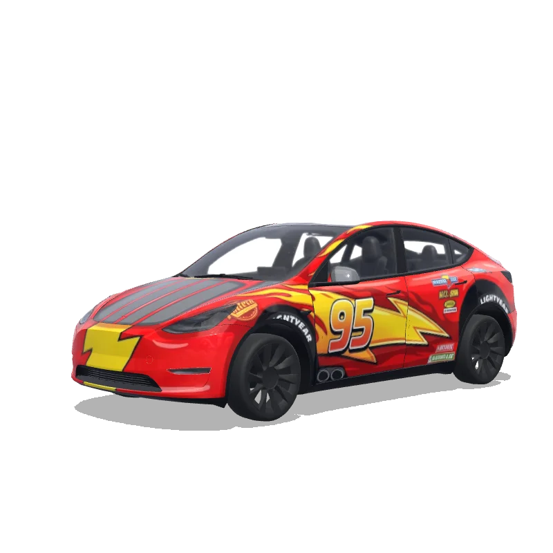 Tesla Model Y with a Lightning McQueen Rust-Eze No. 95 wrap, 3D preview