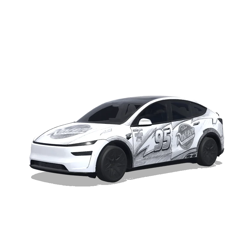 Tesla Model Y L with a Lightning Mcqueen wrap, 3D Paint Shop preview
