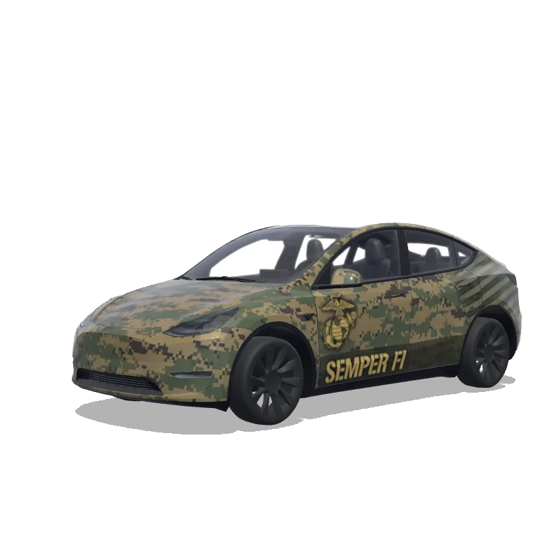 Tesla Model Y with a Marine Corps Digital Camo wrap, 3D preview