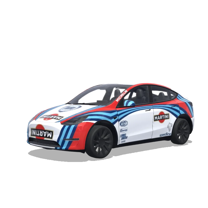 Tesla Model Y with a Martini Lancia Delta Rally wrap, 3D preview