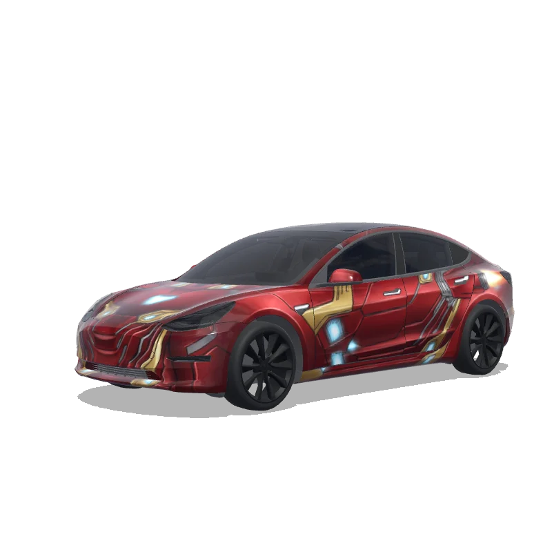 Tesla Model 3 with a Marvel Iron Man car paint job wrap, 3D Paint Shop preview
