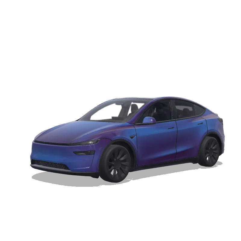 Tesla Model Y (2025+) with a Matte Blue-Purple Chameleon wrap, 3D preview