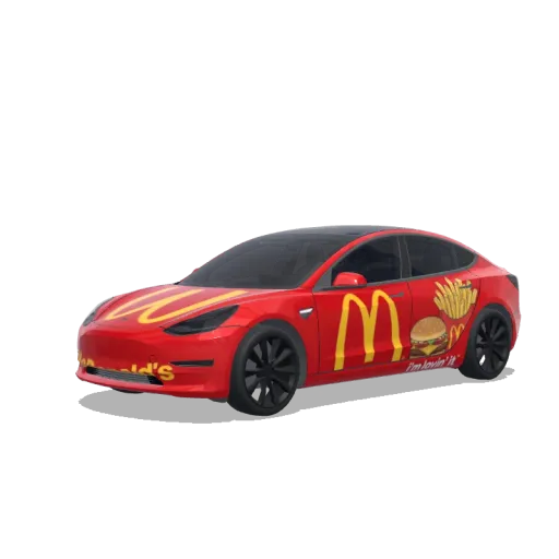 Tesla Model 3 with a McDonald's Red and Yellow wrap, 3D preview