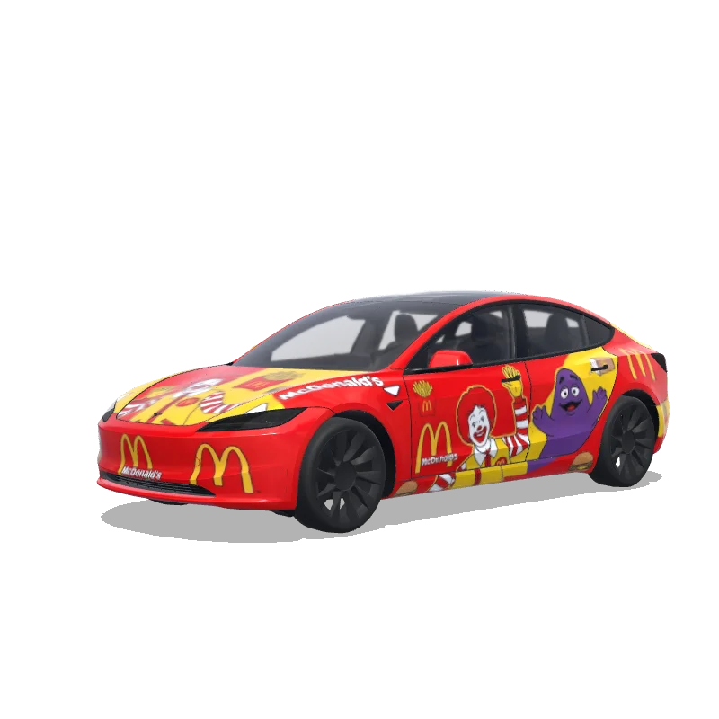 Tesla Model 3 (2024+) with a McDonald's Ronald and Grimace wrap, 3D preview