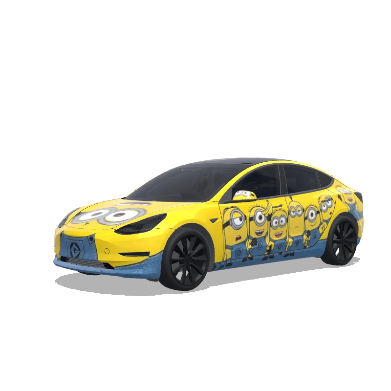 Tesla Model 3 with a Minions Yellow wrap, 3D preview