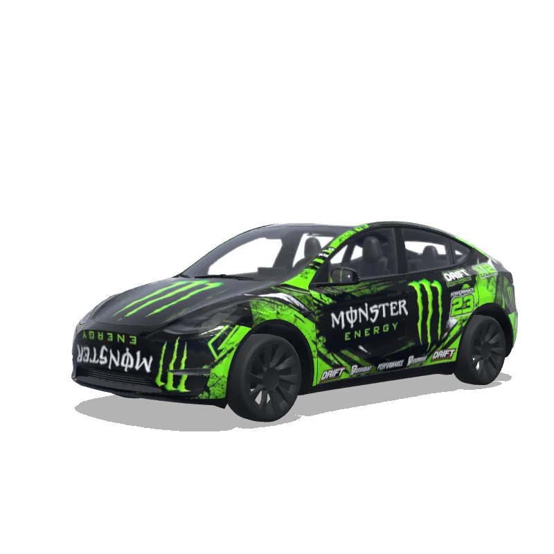 Tesla Model Y with a Monster Energy Black and Green wrap, 3D preview